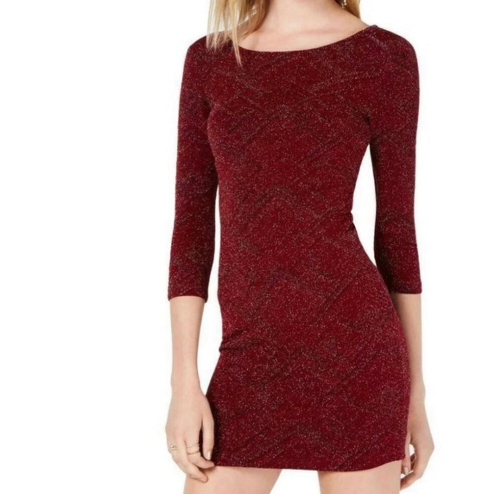 Trixxi Womens Size Medium Red Metallic Open Back Bodycon Mini Dress